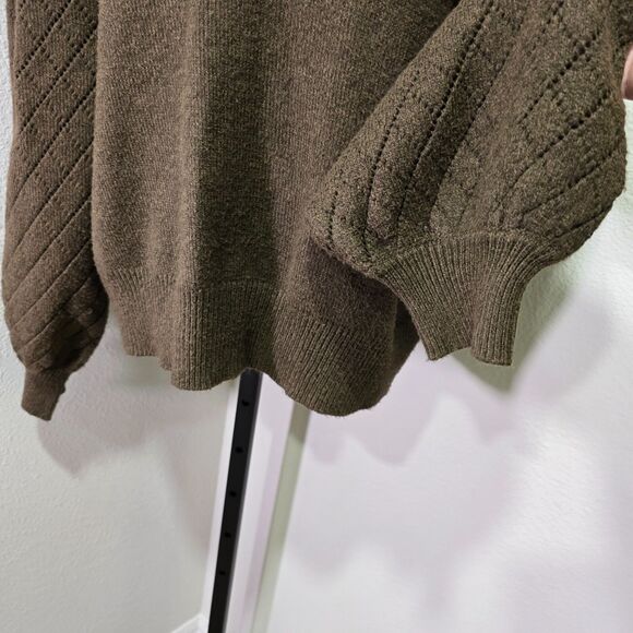 Brown Sweater Womens Size XXL Plus Peter Pan Collar Balloon Puff Sleeve Ryegrass - Picture 3 of 8